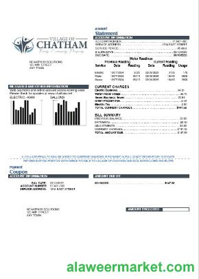 USA Village of Chatham business utility bill template in Word and PDF formats